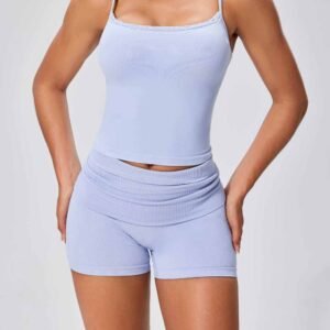 Comfort Fit Grey Fold Over Yoga Pants RUXI uk366